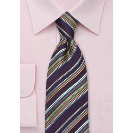 Eggplant Purple Striped Necktie by Cavallieri
