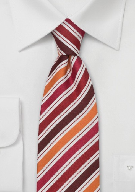 Striped Silk Tie in Orange, White, Red, Burgundy