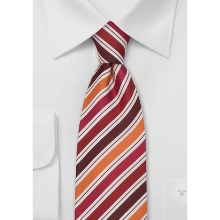 Striped Silk Tie in Orange, White, Red, Burgundy
