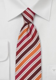 Striped Silk Tie in Orange, White, Red, Burgundy