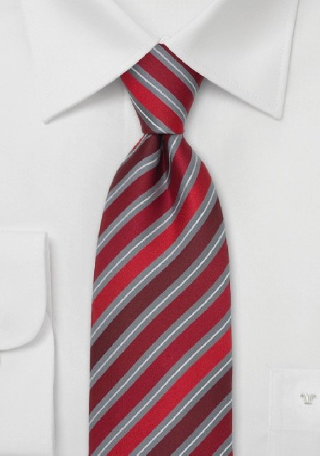 Red Gray Striped Silk Tie