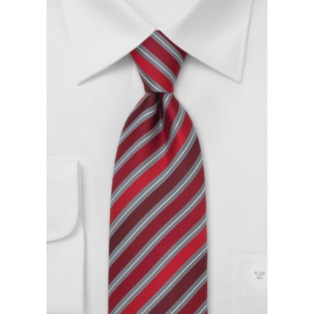 Red Gray Striped Silk Tie