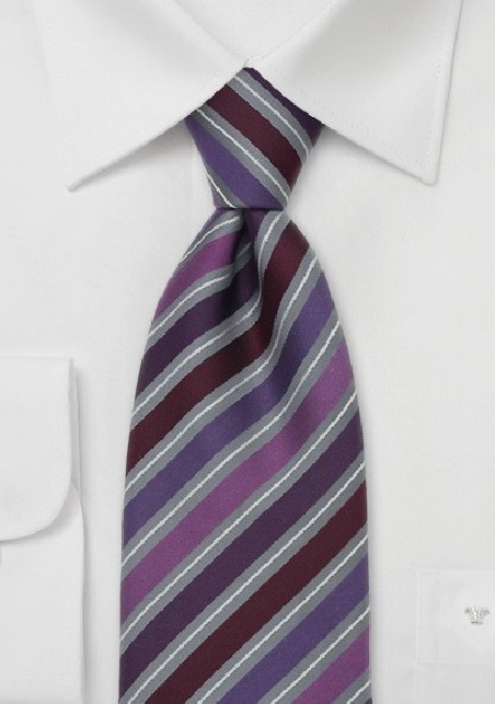 Stripes Silk Tie in Purple Gray