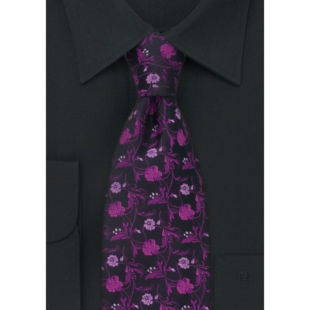 Pink and Black Floral Necktie