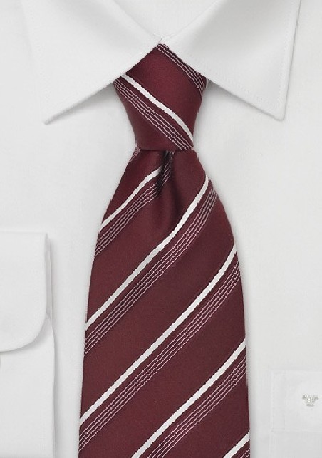 Wine Red Striped Silk Necktie