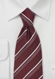 Wine Red Striped Silk Necktie
