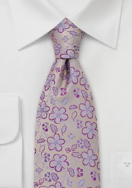 Gold and Purple Floral Silk Tie