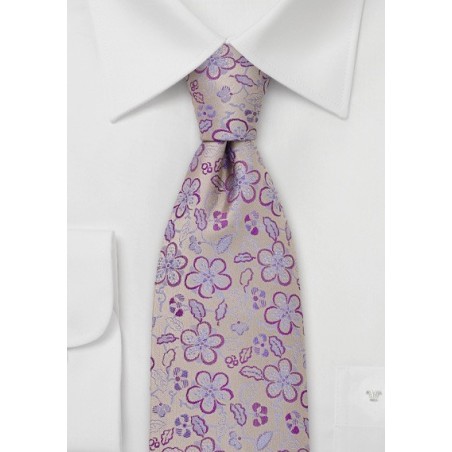 Gold and Purple Floral Silk Tie