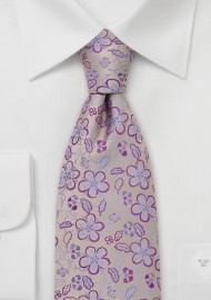 Gold and Purple Floral Silk Tie