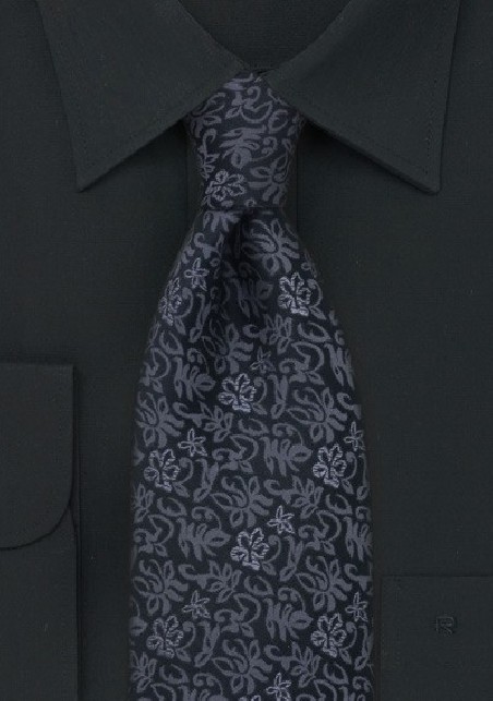 Black & Charcoal-Gray Silk Necktie
