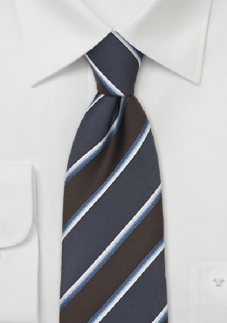 Dark Brown and Blue Striped Silk Tie