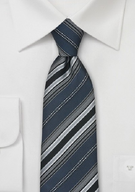 Mens Striped Tie in Gray Silver