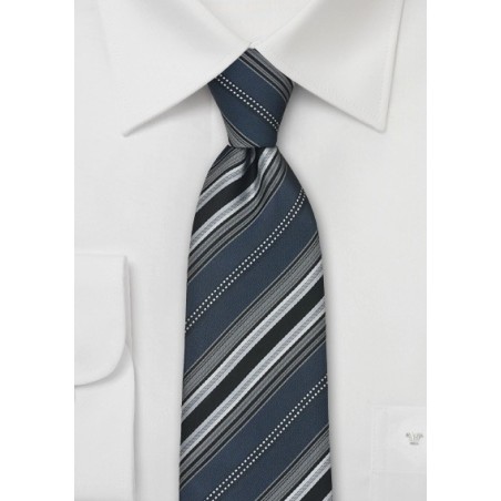 Mens Striped Tie in Gray Silver