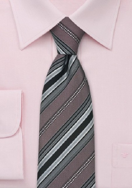 Taupe Gray Striped Silk Necktie