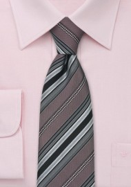 Taupe Gray Striped Silk Necktie
