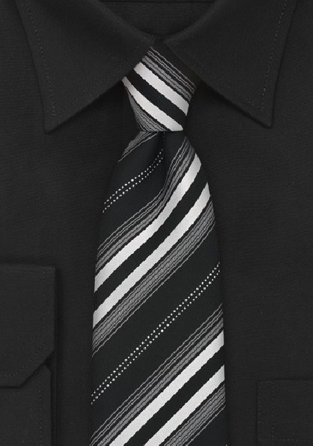Modern Silver Black Striped Silk Tie