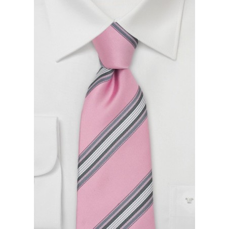 Pink & Gray Striped Silk Necktie