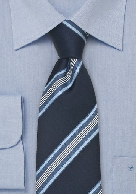 Italian Midnight Blue Striped Silk Tie