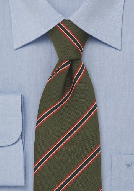 Dark Olive Green Striped Necktie