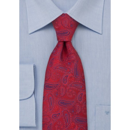 Ruby Red Silk Tie with Paisley Pattern