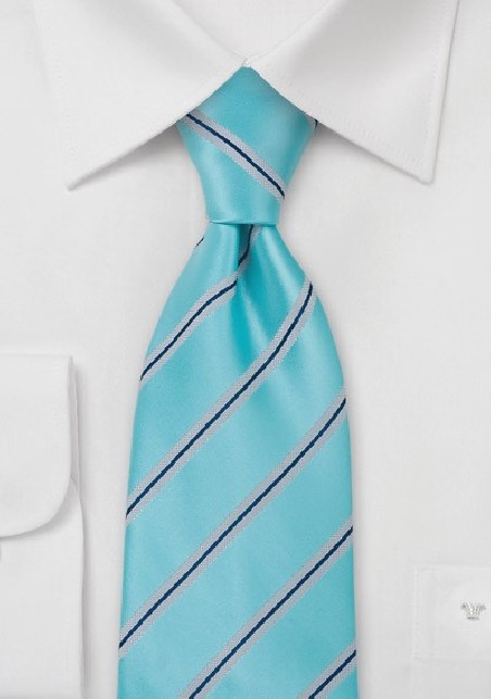 Aqua Blue Striped Mens Tie