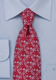 Floral Silk Tie in Red Light Blue
