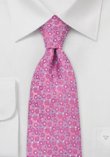 Pink Silk Tie with Lavender Flowers