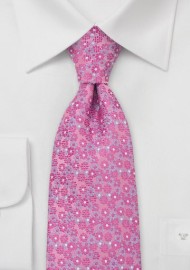 Pink Silk Tie with Lavender Flowers
