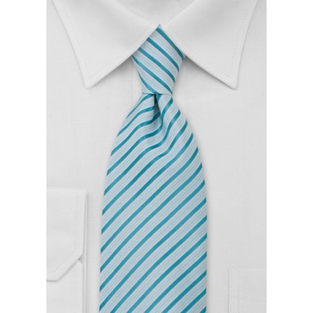 Striped Tie in White Aquamarine