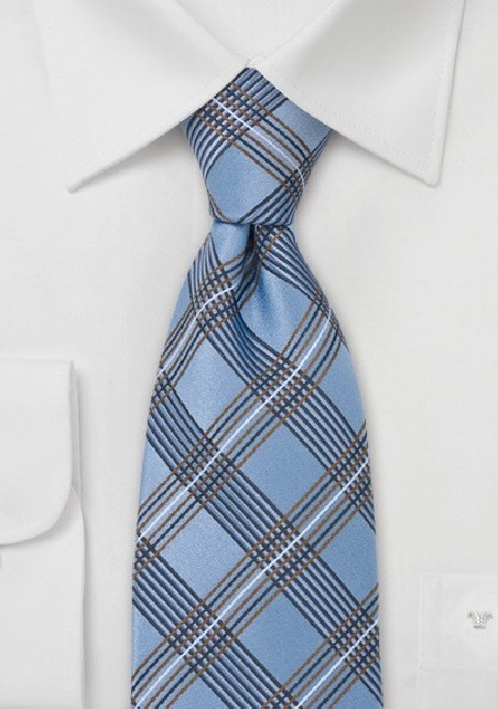 Plaid Silk Tie in Copper Light Blue