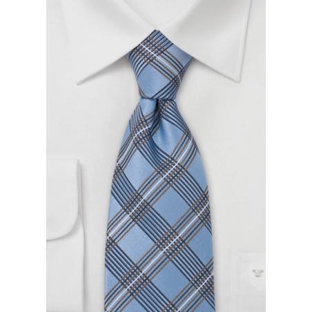 Plaid Silk Tie in Copper Light Blue