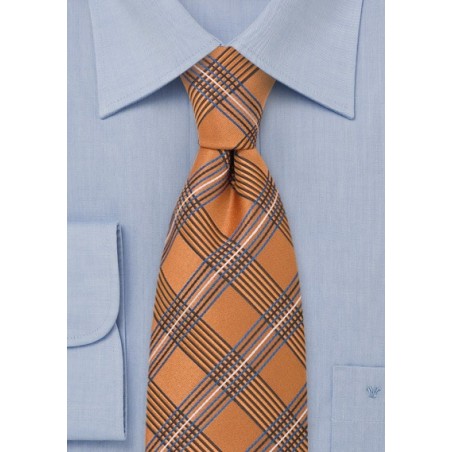Orange Plaid Pattern Silk Tie