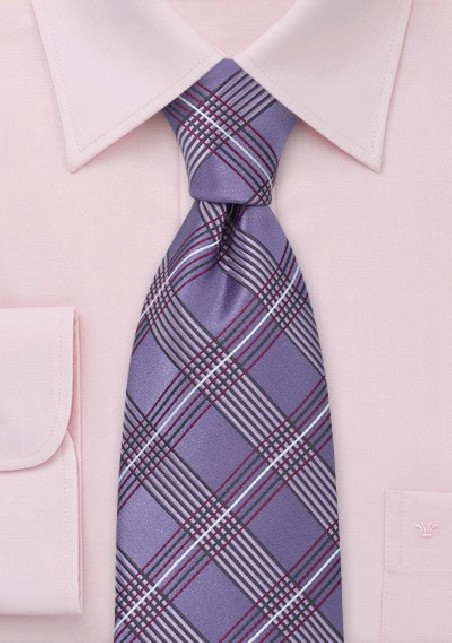 Plaid Silk Tie in Violet-Purple