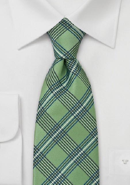 Green Plaid Pattern Silk Tie