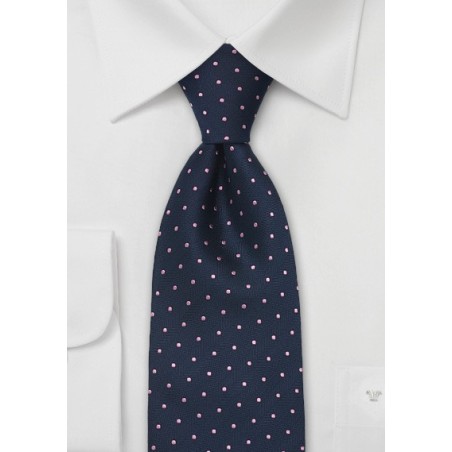 Blue Pink Polka Dot Tie in XL