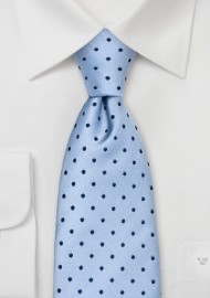 Light Blue Polka Dot Tie in XL Length