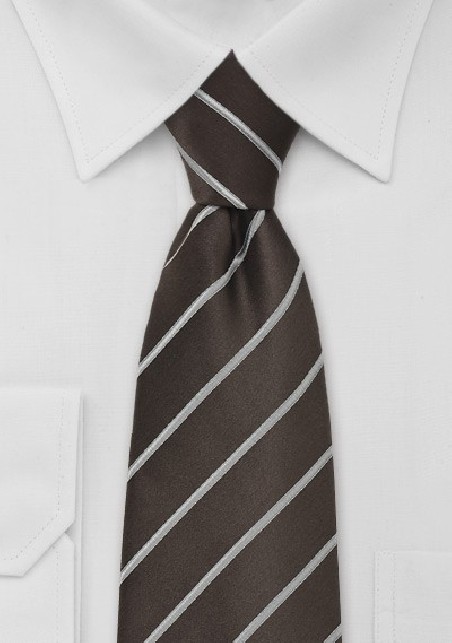 Dark Brown Tie with Silver Stripes