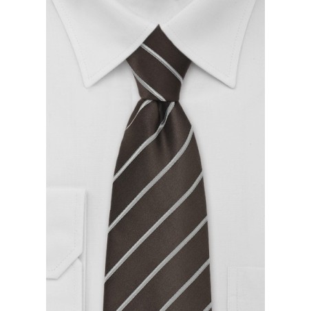 Dark Brown Tie with Silver Stripes