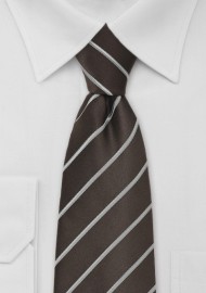 Dark Brown Tie with Silver Stripes