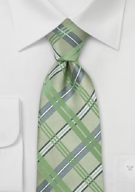 Checkered Silk Tie in Tea Green