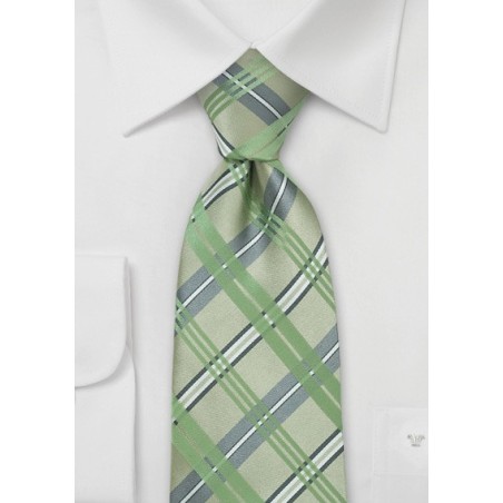 Checkered Silk Tie in Tea Green