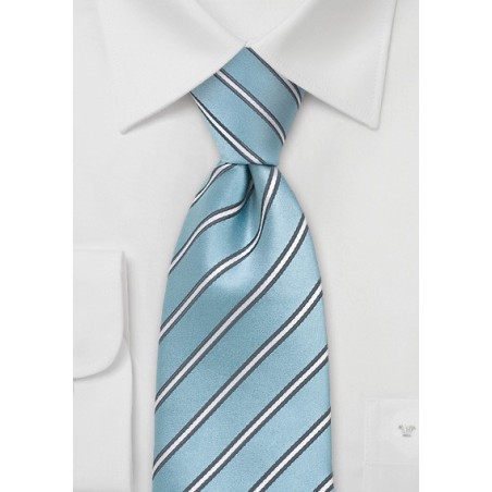 Light Cyan Blue Striped Silk Tie