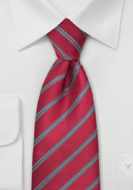 Red and Gray Striped Silk Tie
