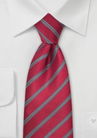 Red and Gray Striped Silk Tie