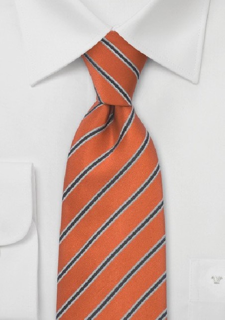 Pumpkin Orange Striped Mens Tie