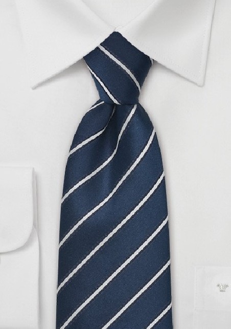 Navy Blue and Silver Silk Tie