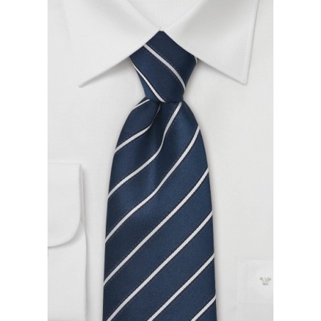 Navy Blue and Silver Silk Tie