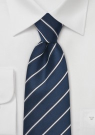 Navy Blue and Silver Silk Tie