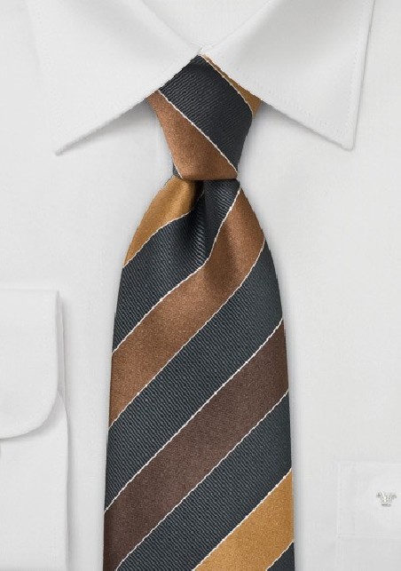 Striped Tie in Bronze, Brown, Gray