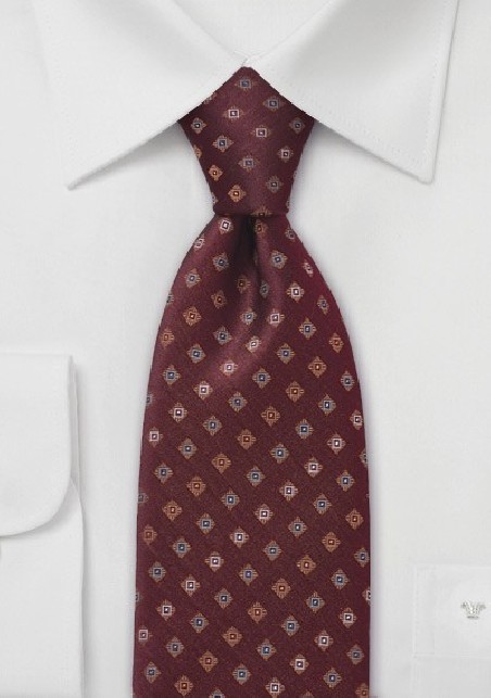Wine Red Patterend Silk Tie